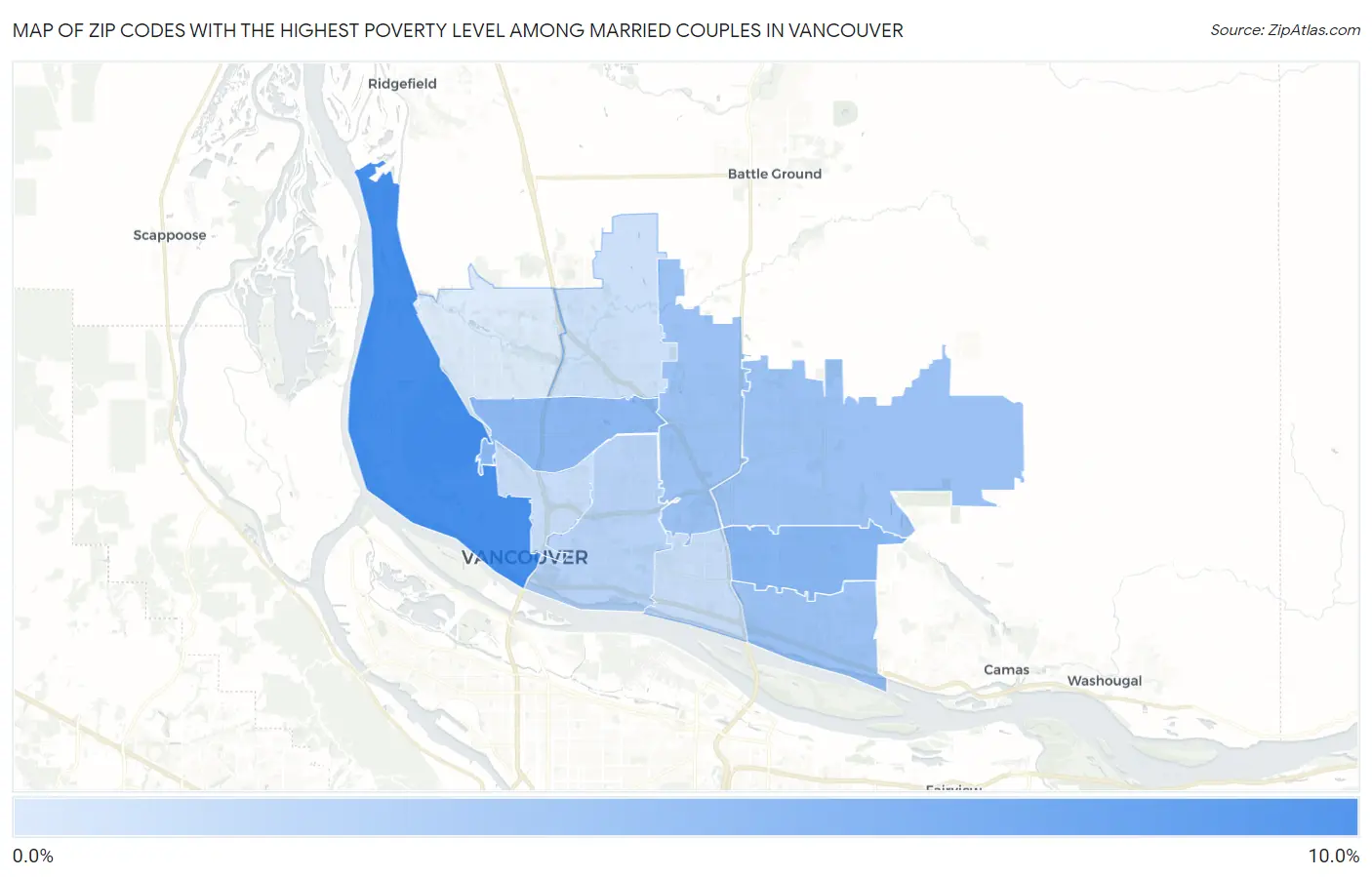 Zip Codes with the Highest Poverty Level Among Married Couples in Vancouver Map