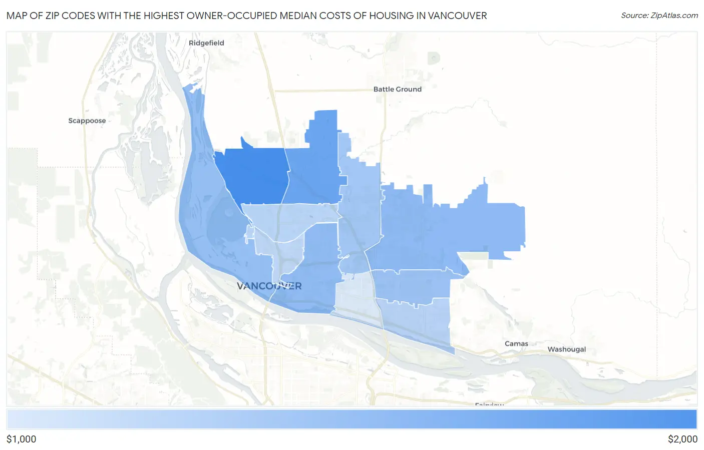 Zip Codes with the Highest Owner-Occupied Median Costs of Housing in Vancouver Map