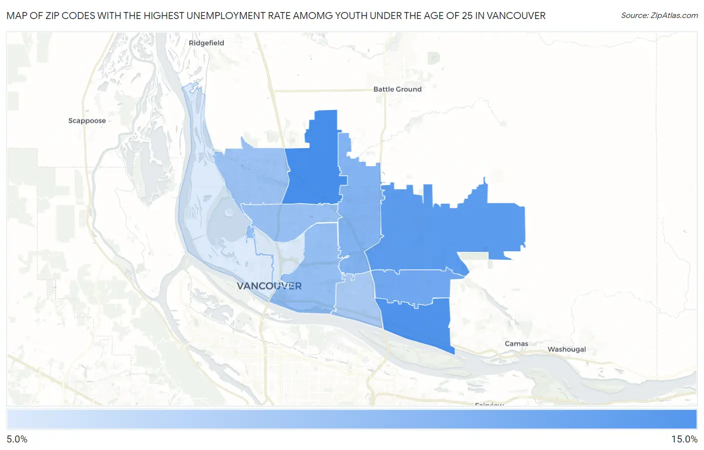 Zip Codes with the Highest Unemployment Rate Amomg Youth Under the Age of 25 in Vancouver Map