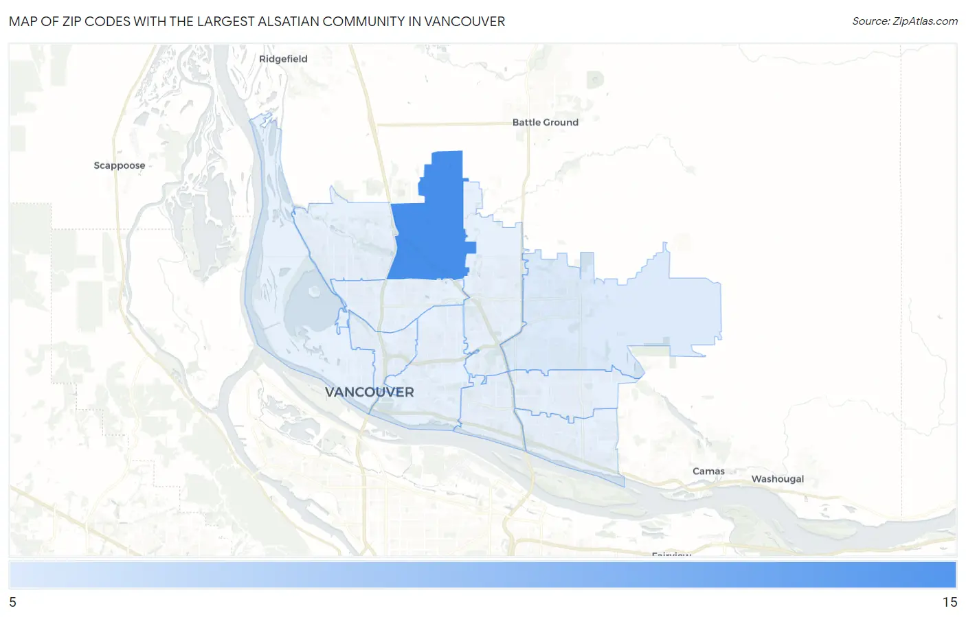 Zip Codes with the Largest Alsatian Community in Vancouver Map