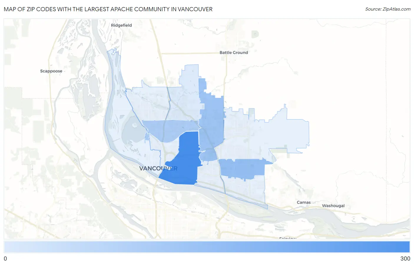 Zip Codes with the Largest Apache Community in Vancouver Map