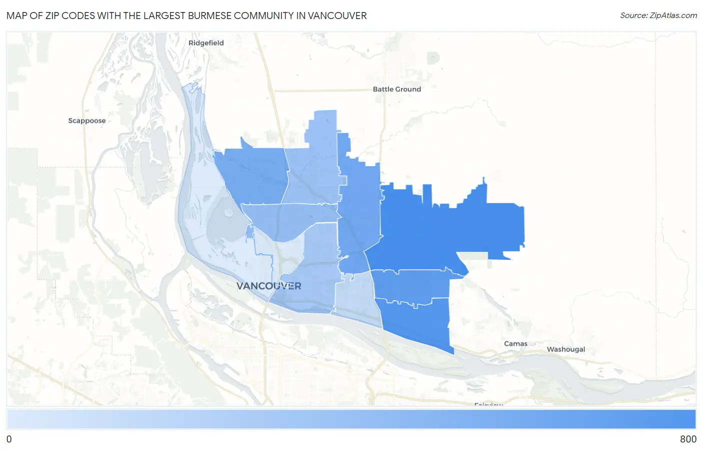 Zip Codes with the Largest Burmese Community in Vancouver Map