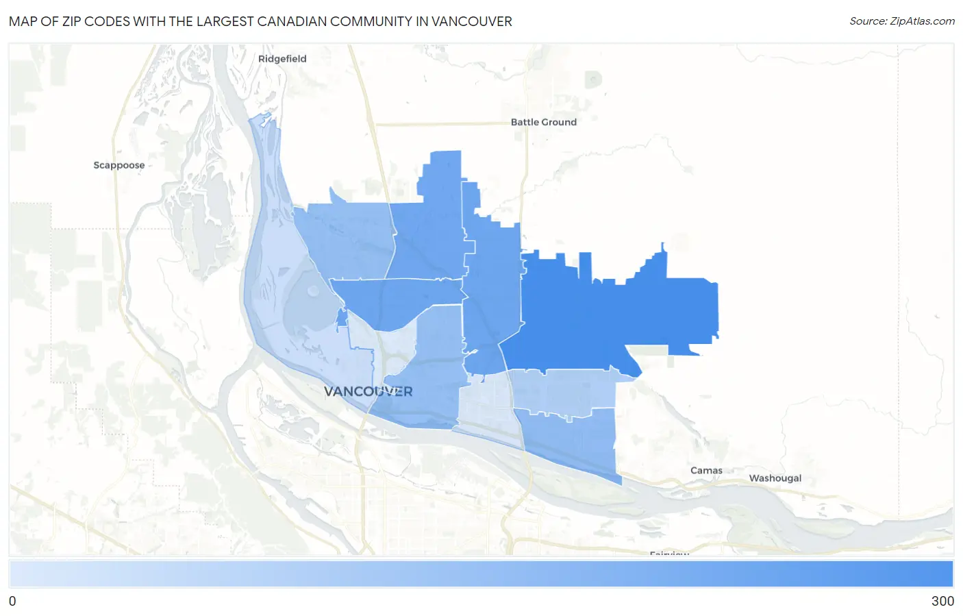 Zip Codes with the Largest Canadian Community in Vancouver Map