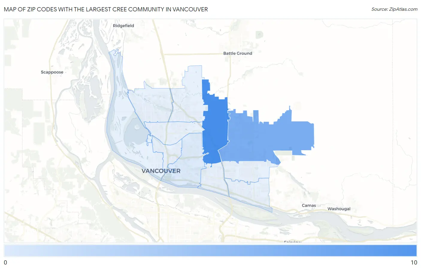 Zip Codes with the Largest Cree Community in Vancouver Map