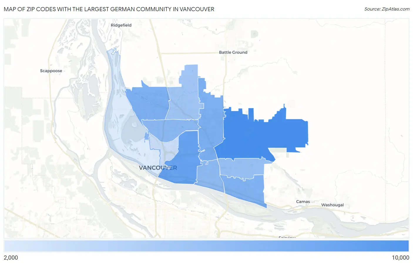 Zip Codes with the Largest German Community in Vancouver Map