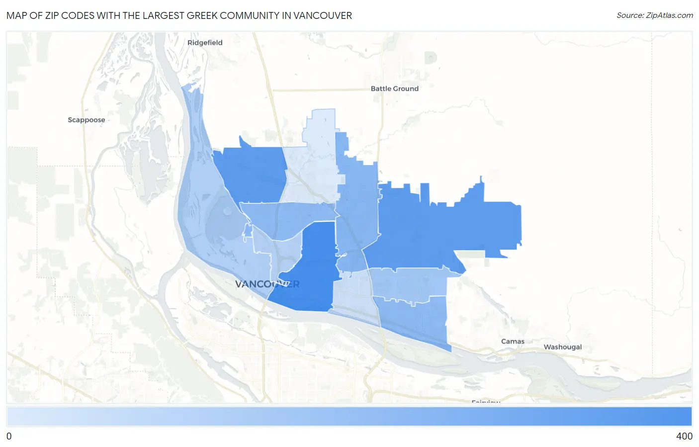 Zip Codes with the Largest Greek Community in Vancouver Map