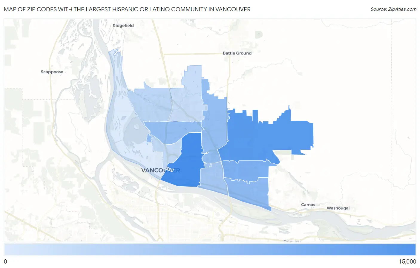 Zip Codes with the Largest Hispanic or Latino Community in Vancouver Map