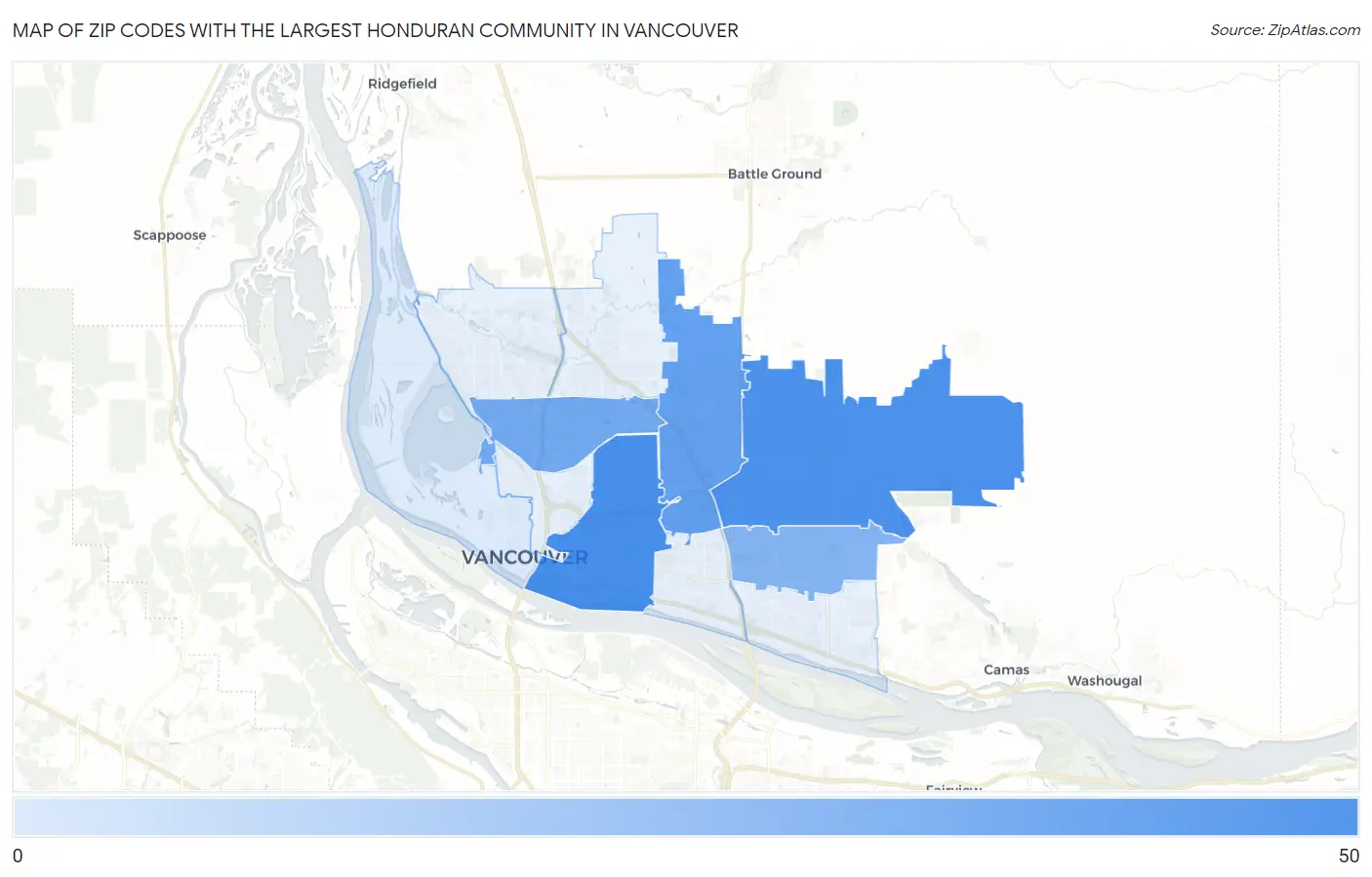 Zip Codes with the Largest Honduran Community in Vancouver Map