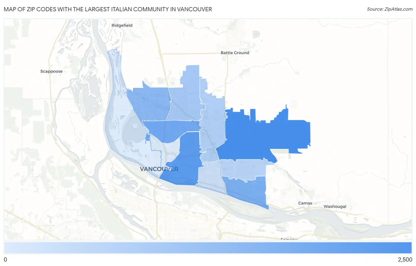Zip Codes with the Largest Italian Community in Vancouver Map