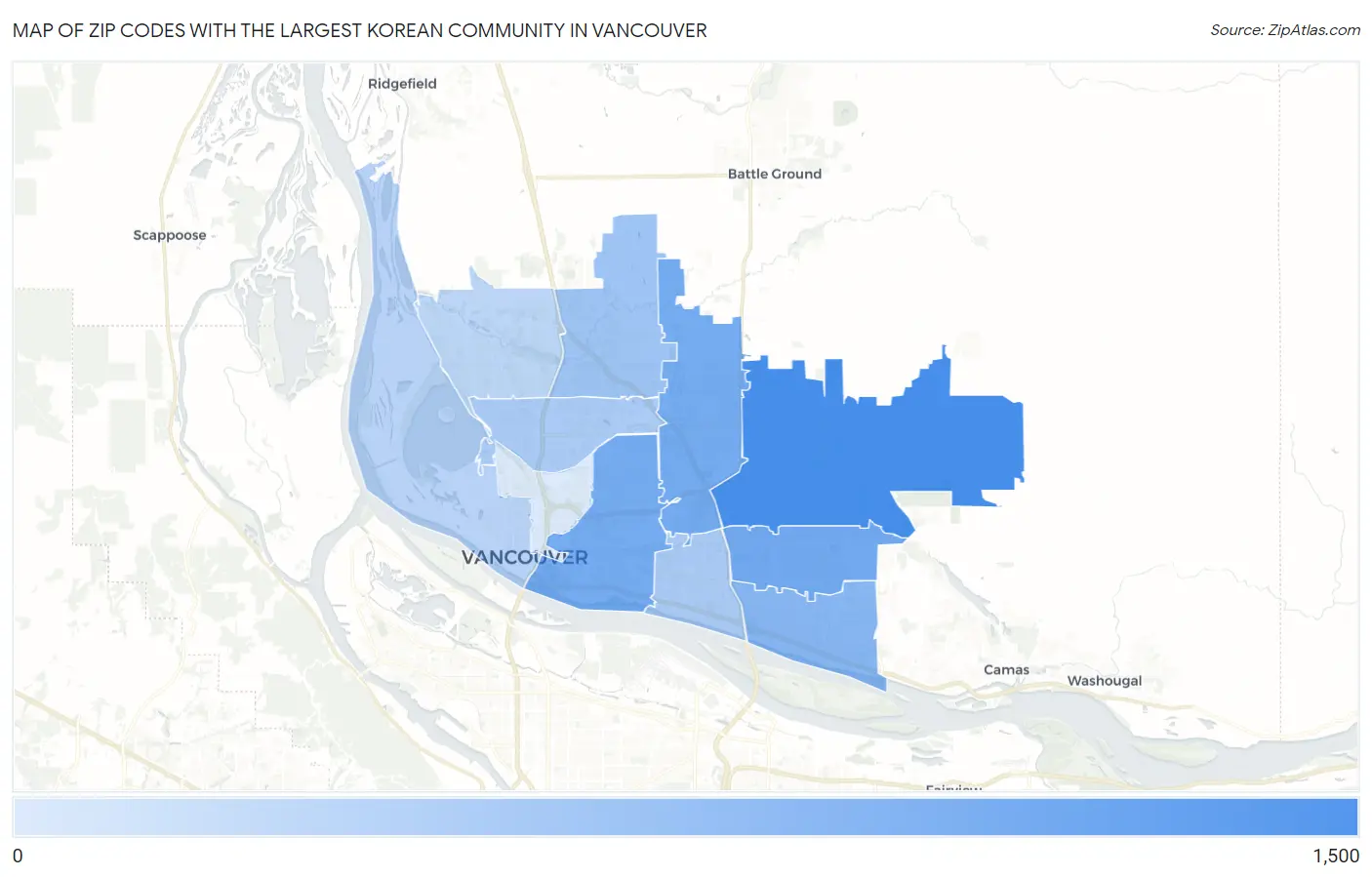 Zip Codes with the Largest Korean Community in Vancouver Map