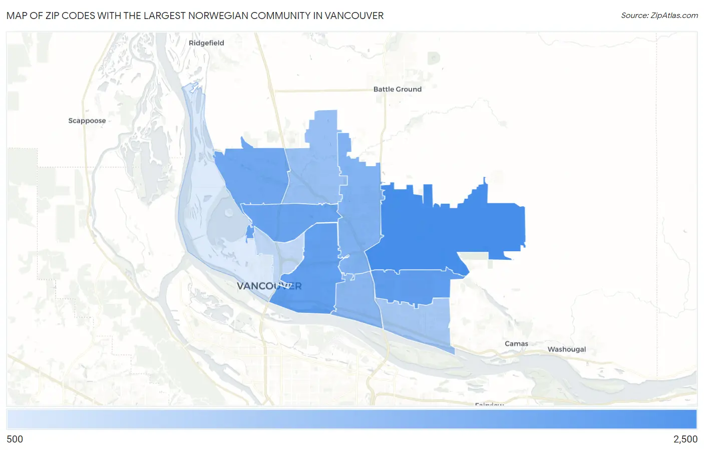 Zip Codes with the Largest Norwegian Community in Vancouver Map