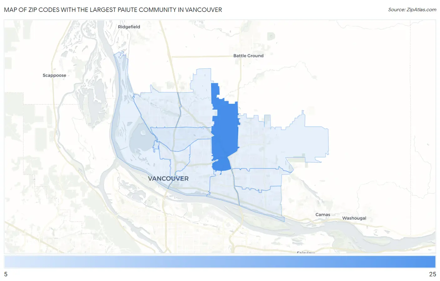 Zip Codes with the Largest Paiute Community in Vancouver Map
