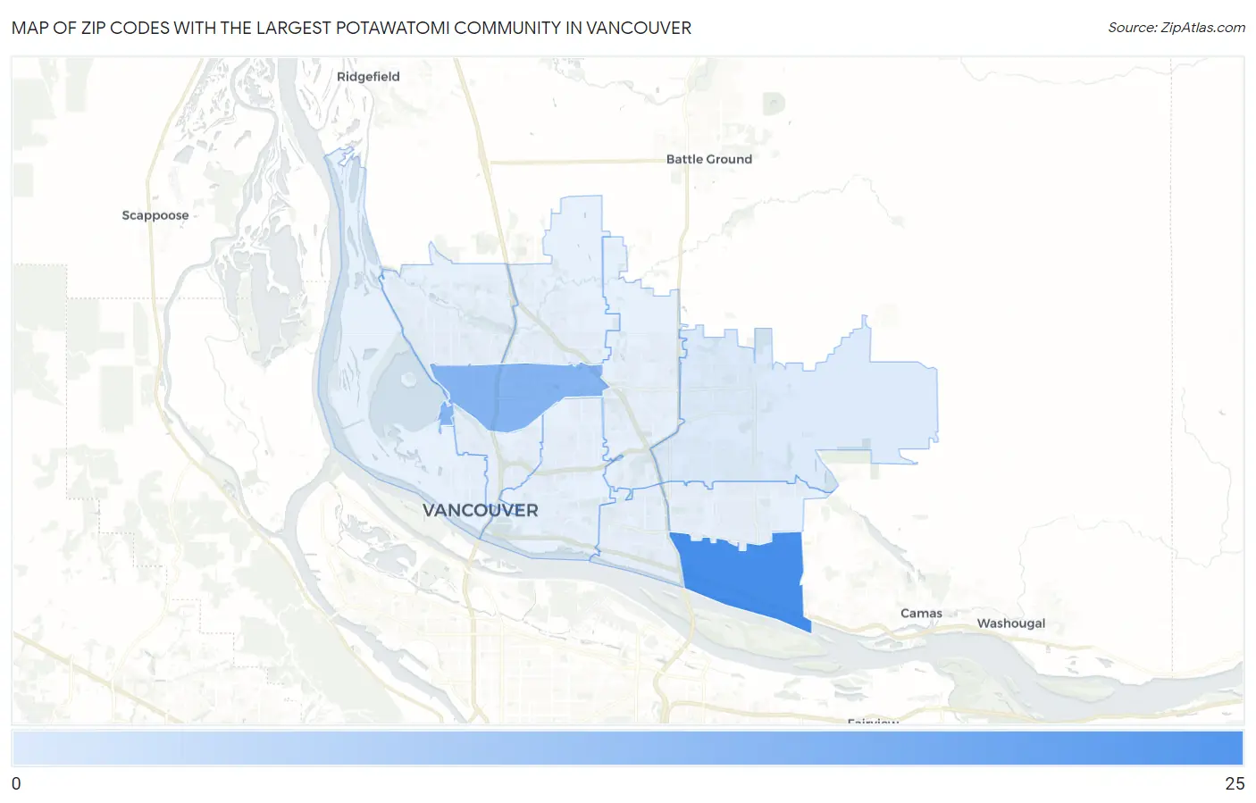 Zip Codes with the Largest Potawatomi Community in Vancouver Map