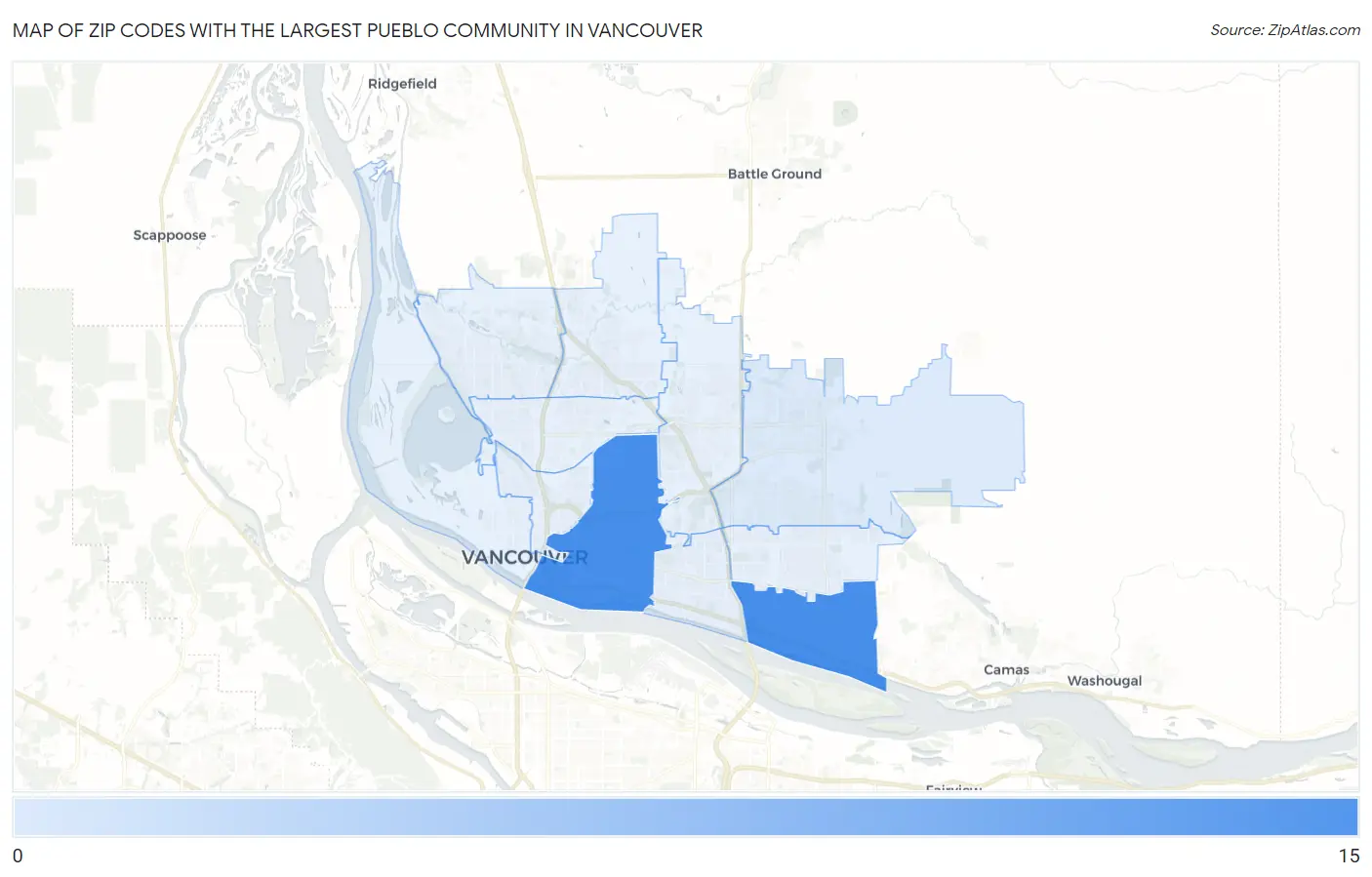 Zip Codes with the Largest Pueblo Community in Vancouver Map
