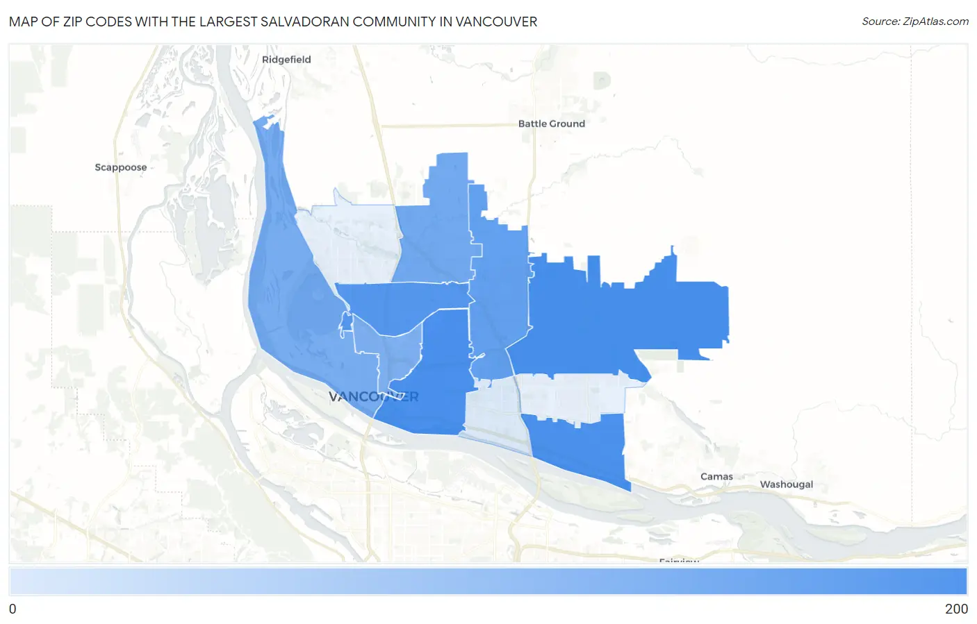 Zip Codes with the Largest Salvadoran Community in Vancouver Map