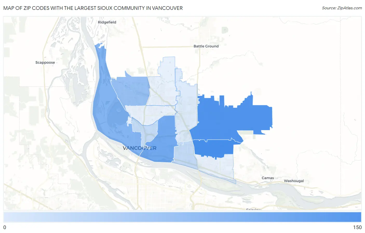 Zip Codes with the Largest Sioux Community in Vancouver Map