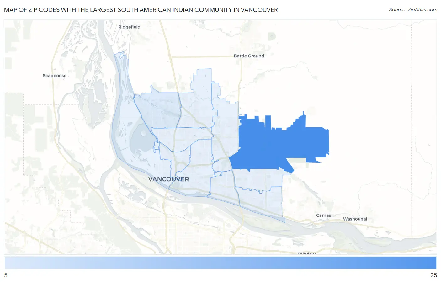 Zip Codes with the Largest South American Indian Community in Vancouver Map