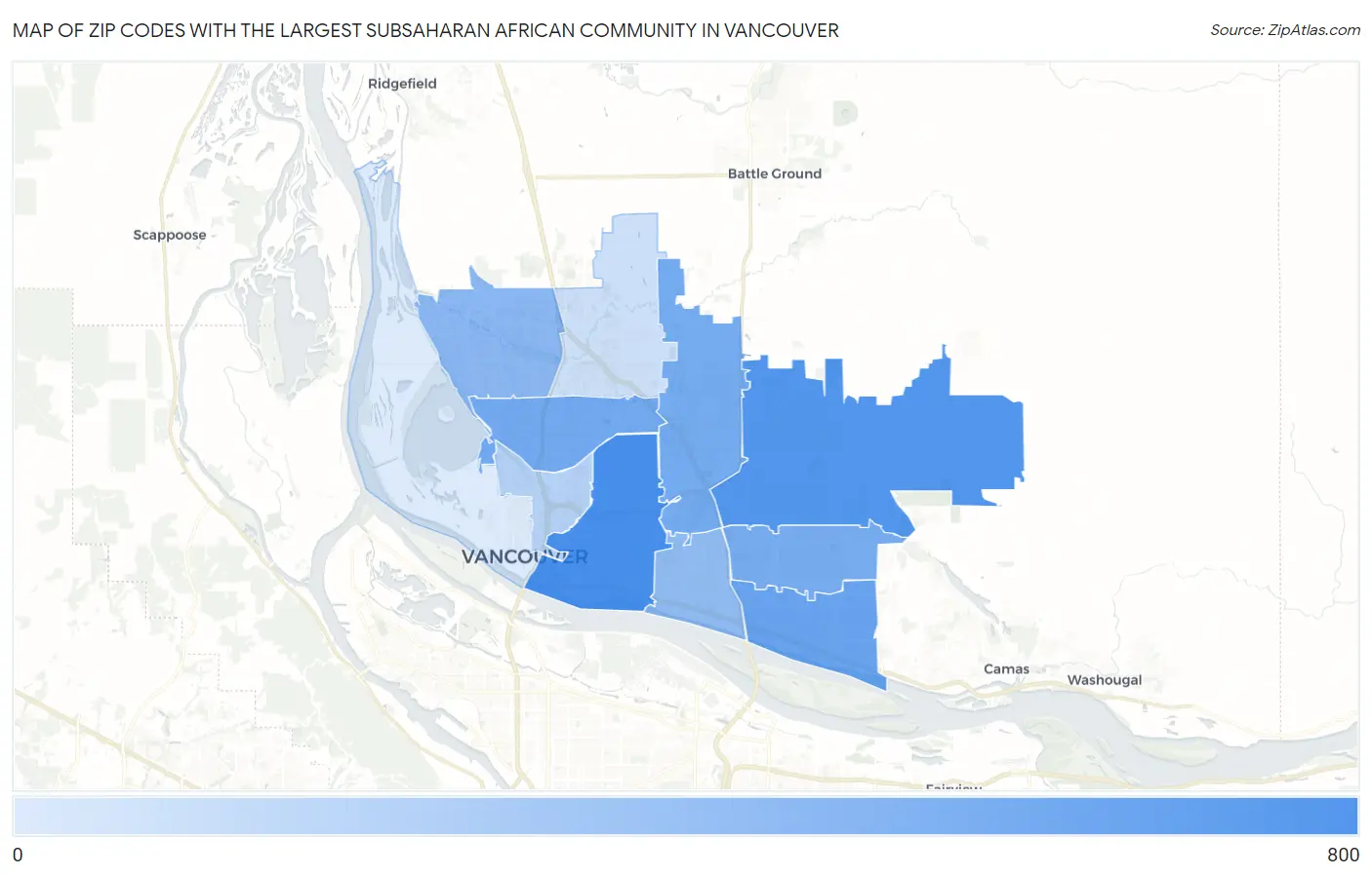 Zip Codes with the Largest Subsaharan African Community in Vancouver Map