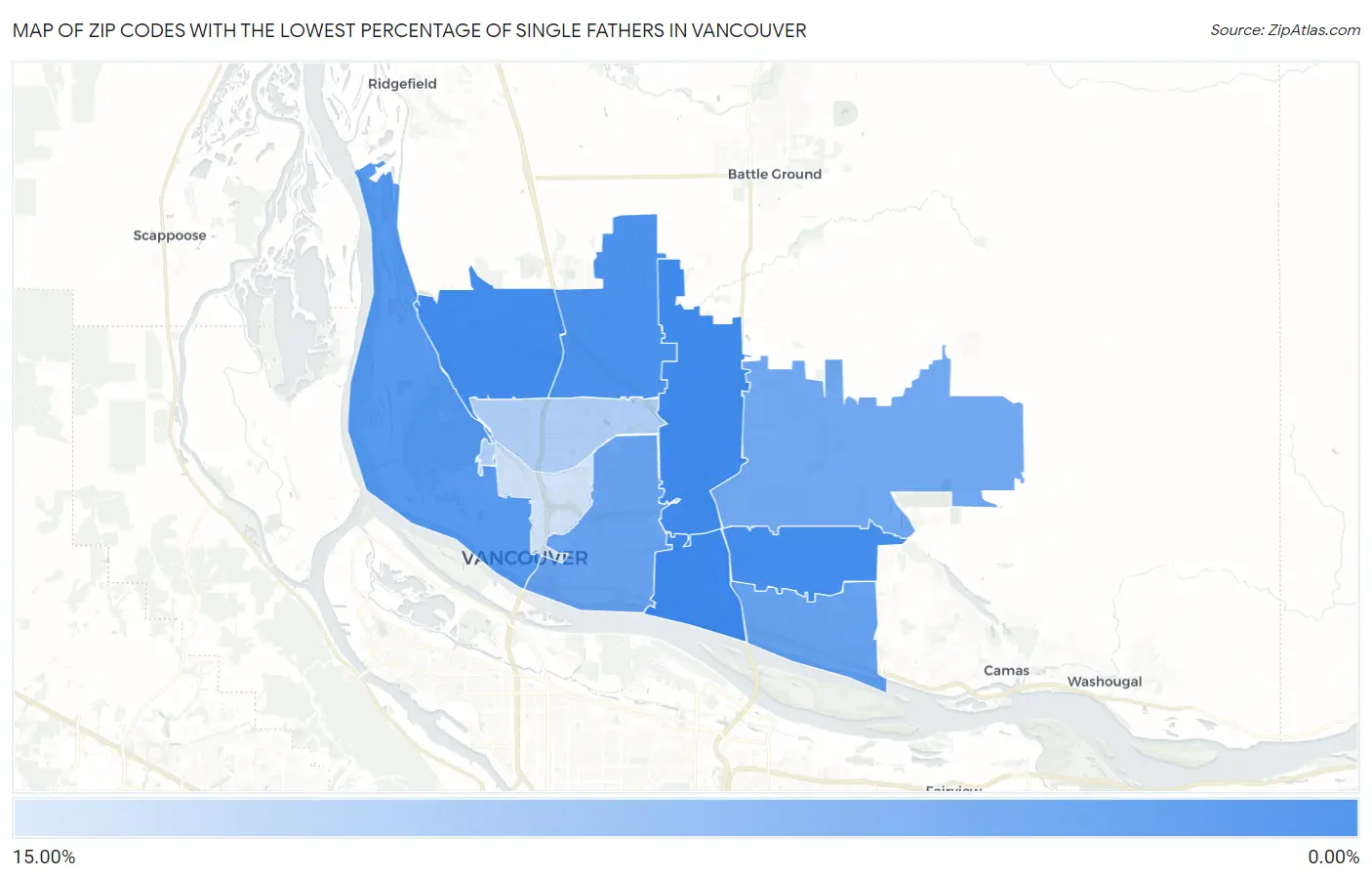 Zip Codes with the Lowest Percentage of Single Fathers in Vancouver Map