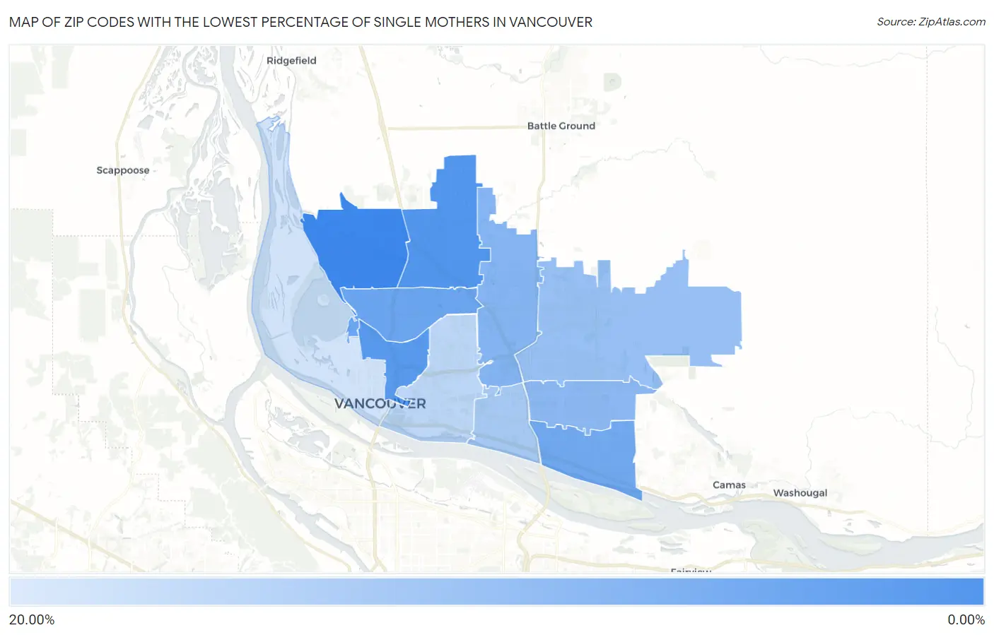 Zip Codes with the Lowest Percentage of Single Mothers in Vancouver Map