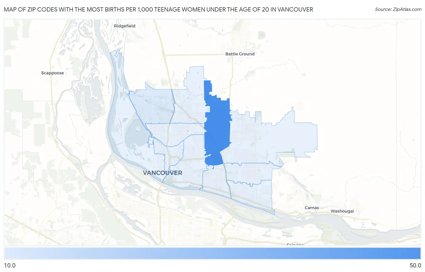 Zip Codes with the Most Births per 1,000 Teenage Women Under the Age of 20 in Vancouver Map