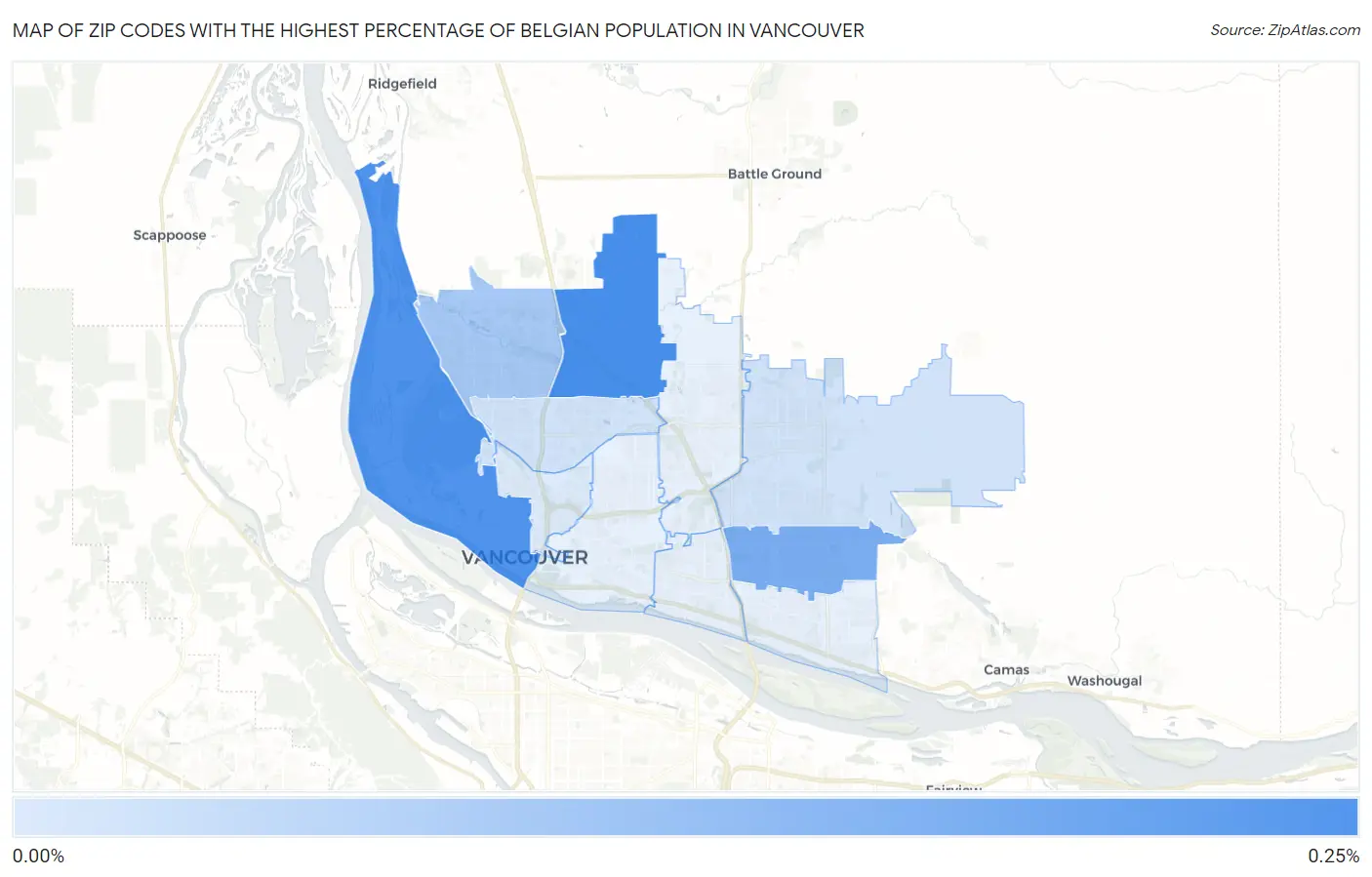 Zip Codes with the Highest Percentage of Belgian Population in Vancouver Map