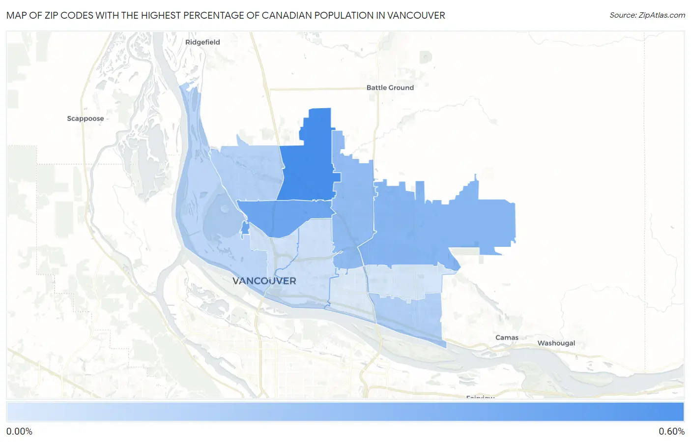 Zip Codes with the Highest Percentage of Canadian Population in Vancouver Map