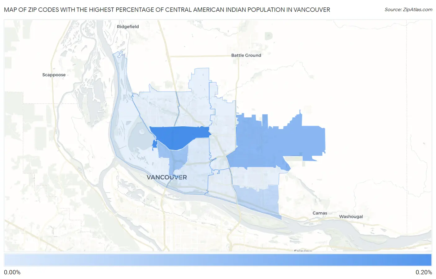 Zip Codes with the Highest Percentage of Central American Indian Population in Vancouver Map