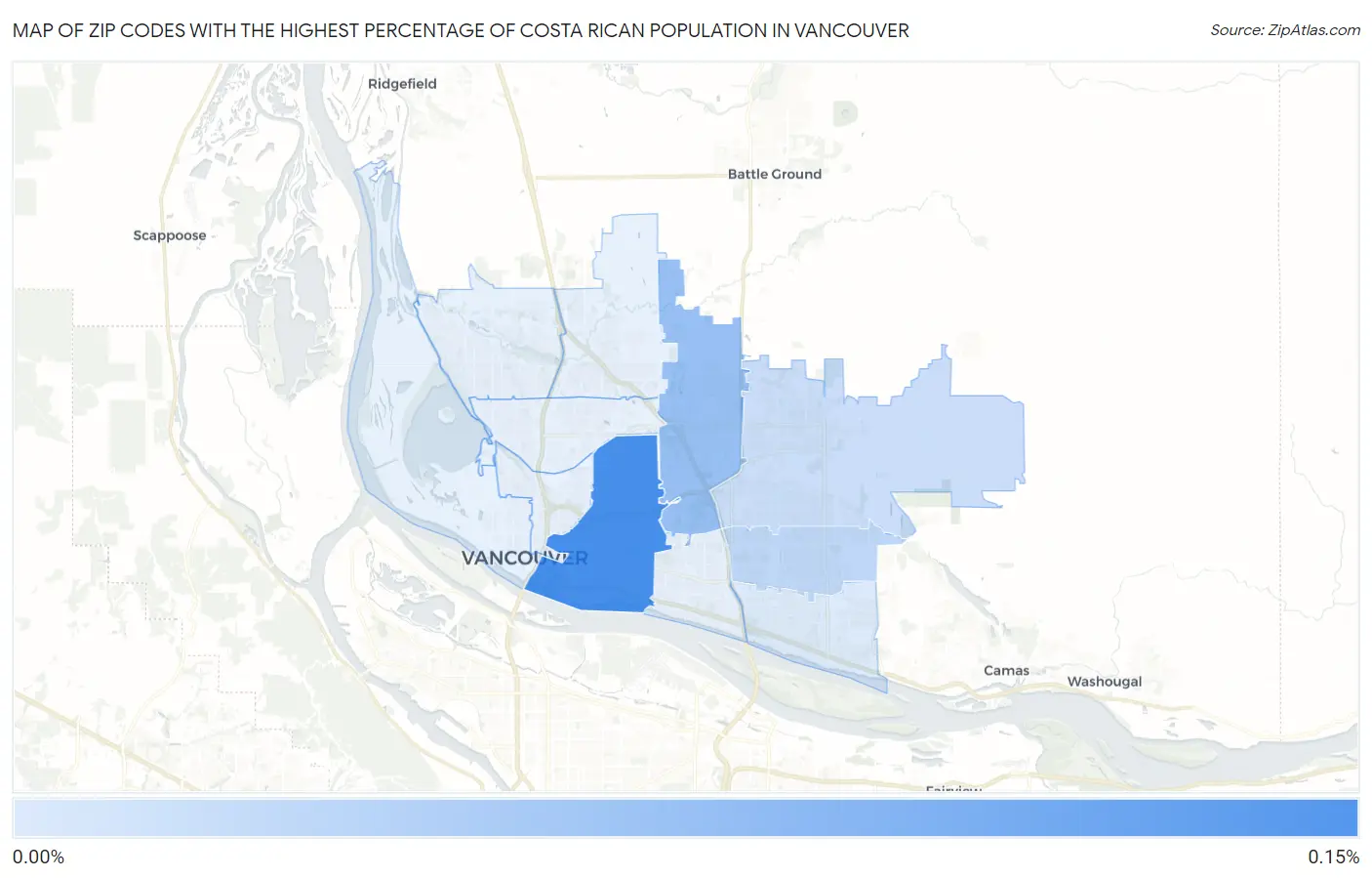 Zip Codes with the Highest Percentage of Costa Rican Population in Vancouver Map