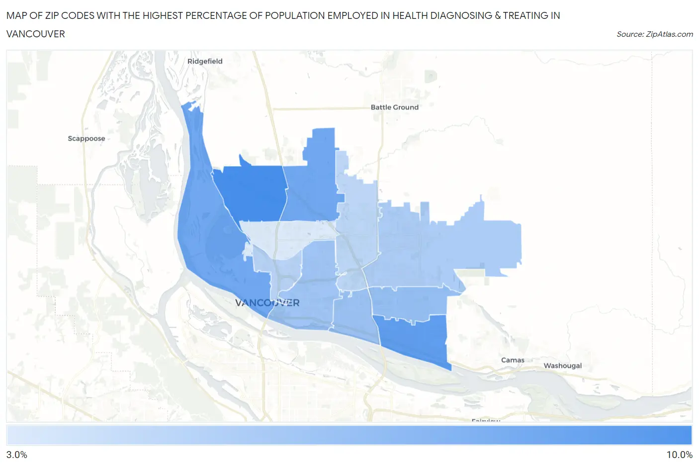 Zip Codes with the Highest Percentage of Population Employed in Health Diagnosing & Treating in Vancouver Map