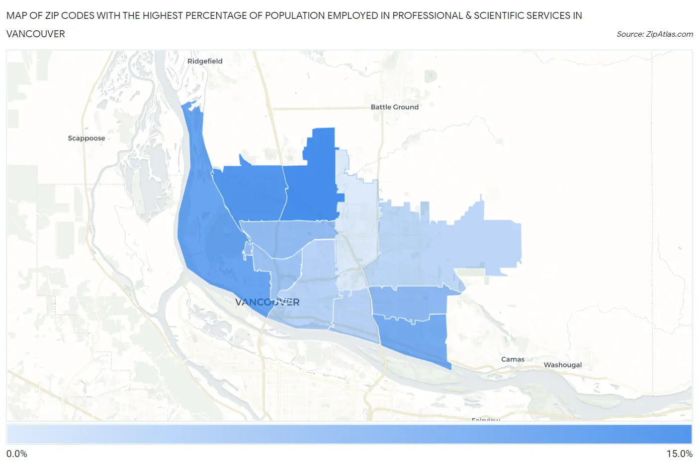 Zip Codes with the Highest Percentage of Population Employed in Professional & Scientific Services in Vancouver Map