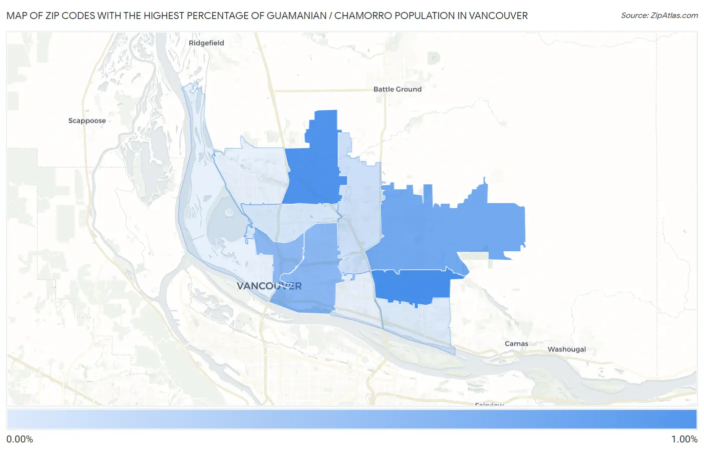 Zip Codes with the Highest Percentage of Guamanian / Chamorro Population in Vancouver Map
