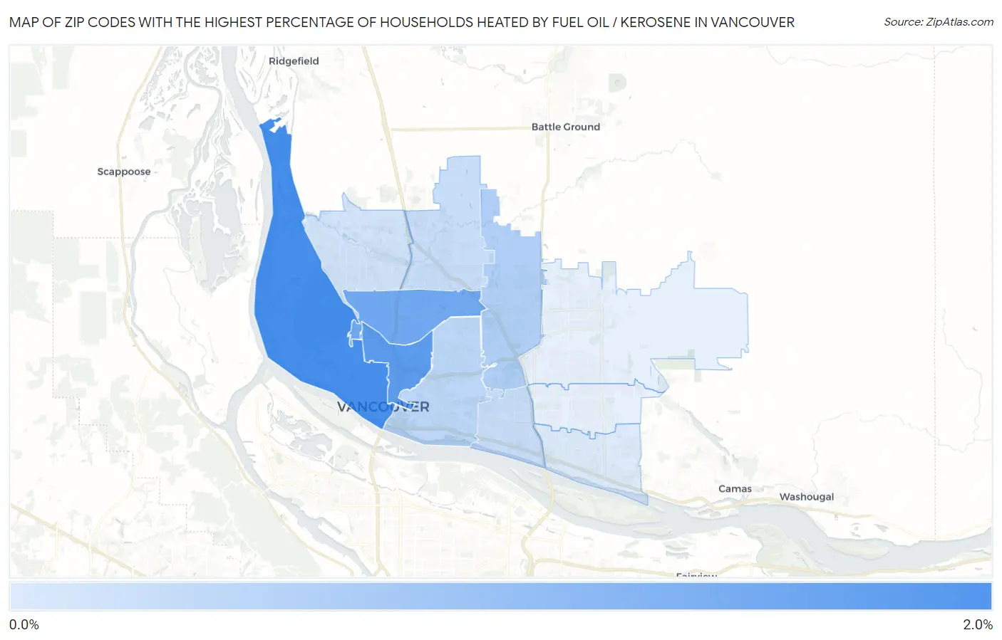 Zip Codes with the Highest Percentage of Households Heated by Fuel Oil / Kerosene in Vancouver Map