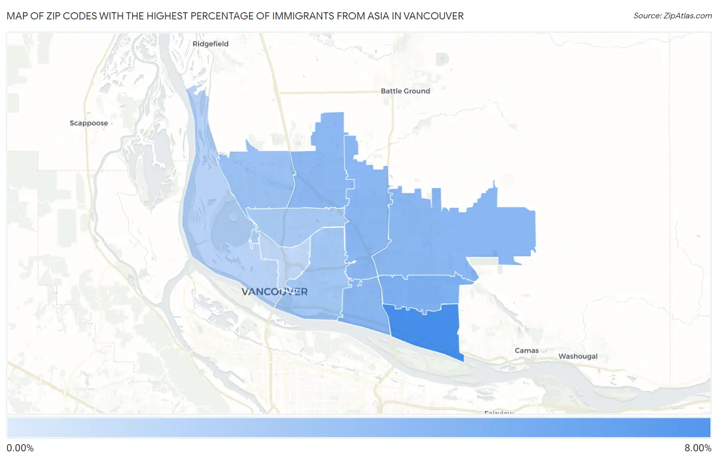 Zip Codes with the Highest Percentage of Immigrants from Asia in Vancouver Map