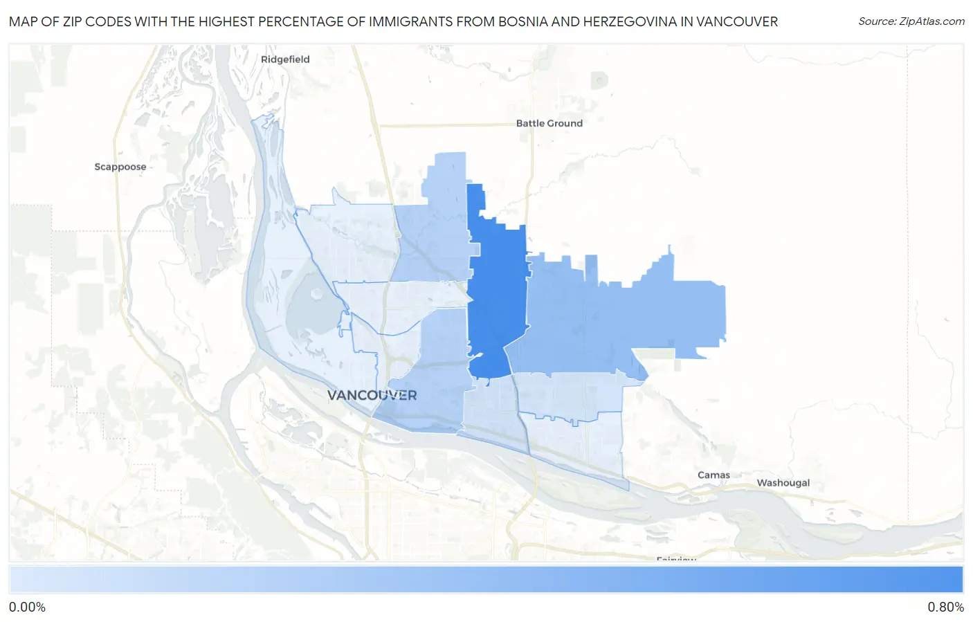 Zip Codes with the Highest Percentage of Immigrants from Bosnia and Herzegovina in Vancouver Map