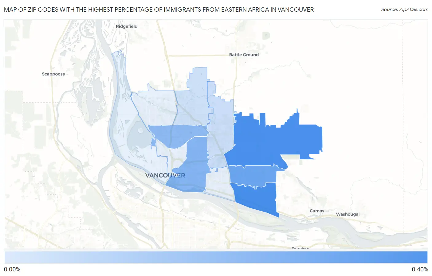 Zip Codes with the Highest Percentage of Immigrants from Eastern Africa in Vancouver Map