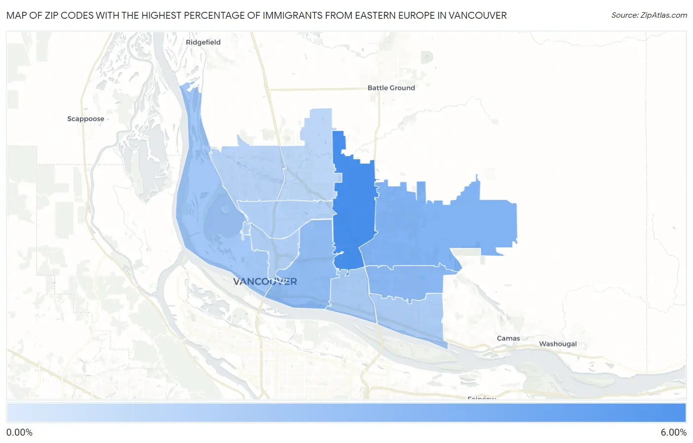 Zip Codes with the Highest Percentage of Immigrants from Eastern Europe in Vancouver Map