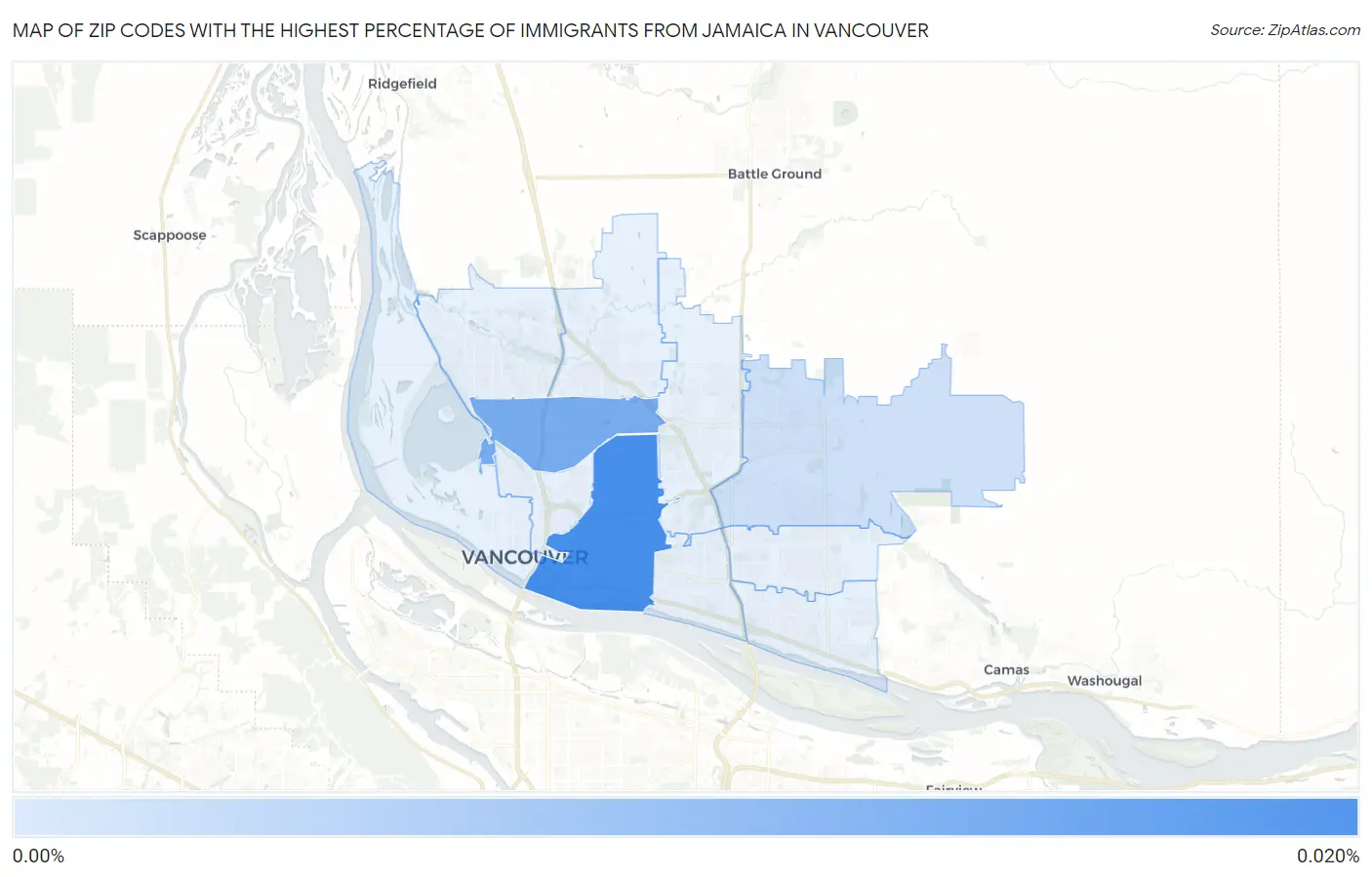 Zip Codes with the Highest Percentage of Immigrants from Jamaica in Vancouver Map