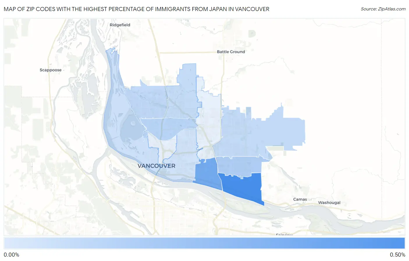 Zip Codes with the Highest Percentage of Immigrants from Japan in Vancouver Map