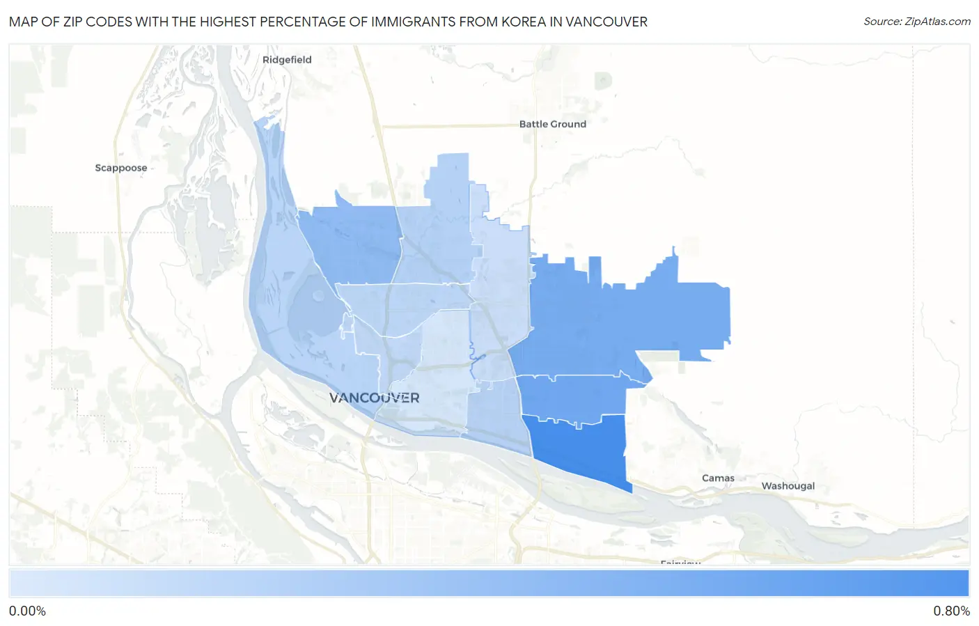 Zip Codes with the Highest Percentage of Immigrants from Korea in Vancouver Map