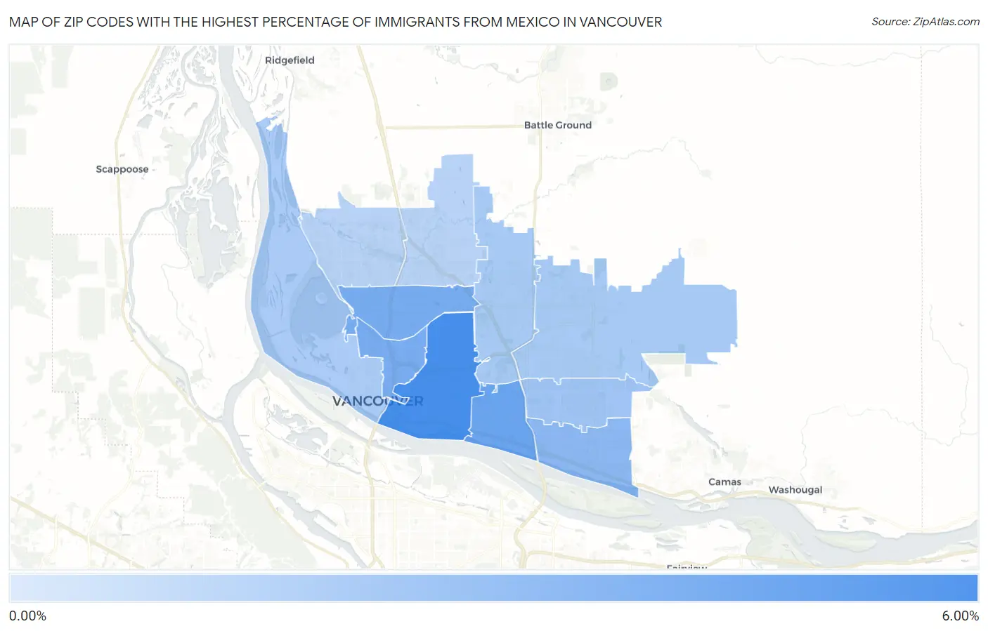Zip Codes with the Highest Percentage of Immigrants from Mexico in Vancouver Map