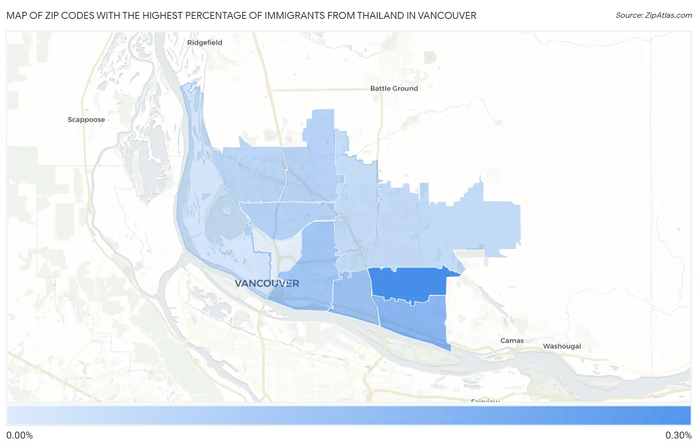 Zip Codes with the Highest Percentage of Immigrants from Thailand in Vancouver Map