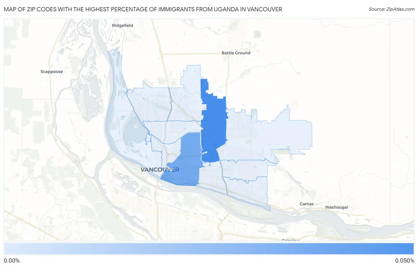 Zip Codes with the Highest Percentage of Immigrants from Uganda in Vancouver Map
