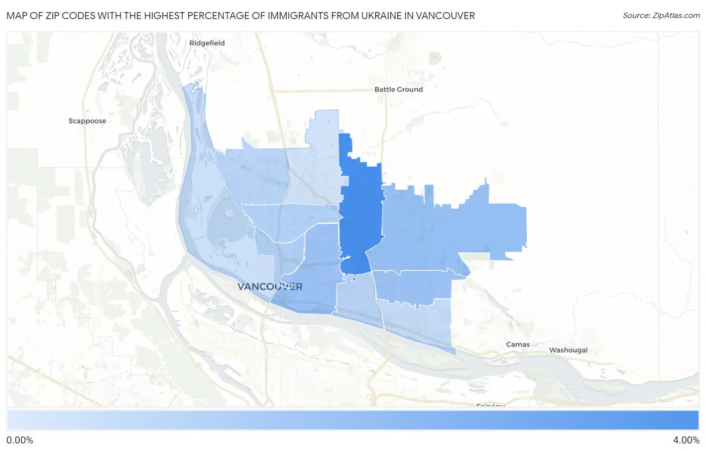 Zip Codes with the Highest Percentage of Immigrants from Ukraine in Vancouver Map