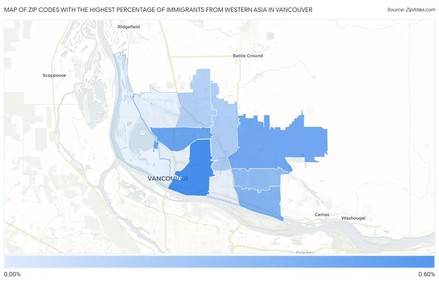 Zip Codes with the Highest Percentage of Immigrants from Western Asia in Vancouver Map