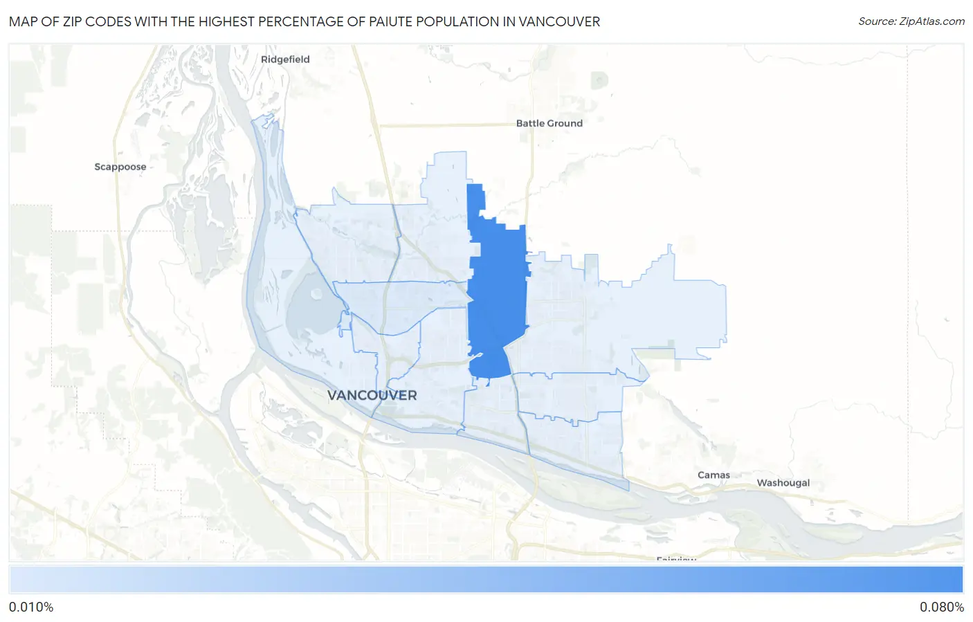 Zip Codes with the Highest Percentage of Paiute Population in Vancouver Map