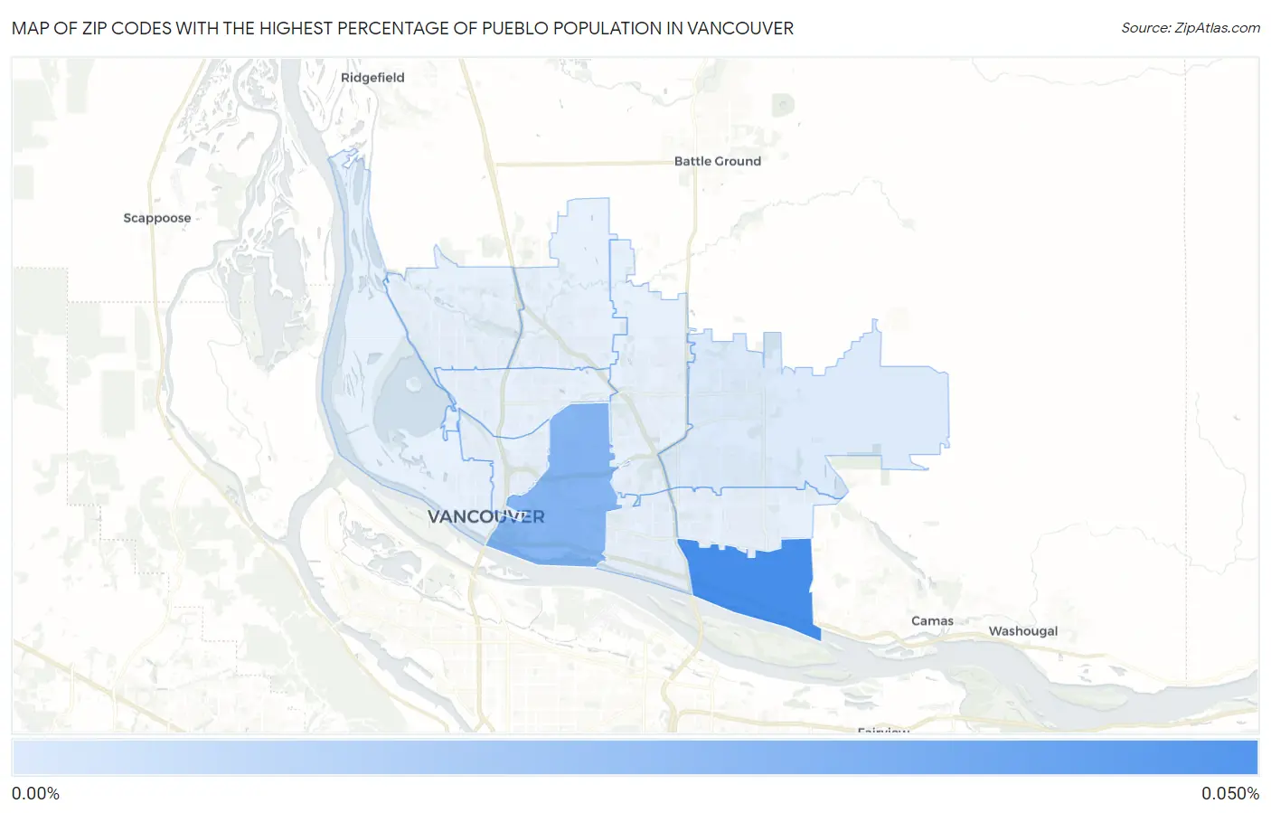 Zip Codes with the Highest Percentage of Pueblo Population in Vancouver Map