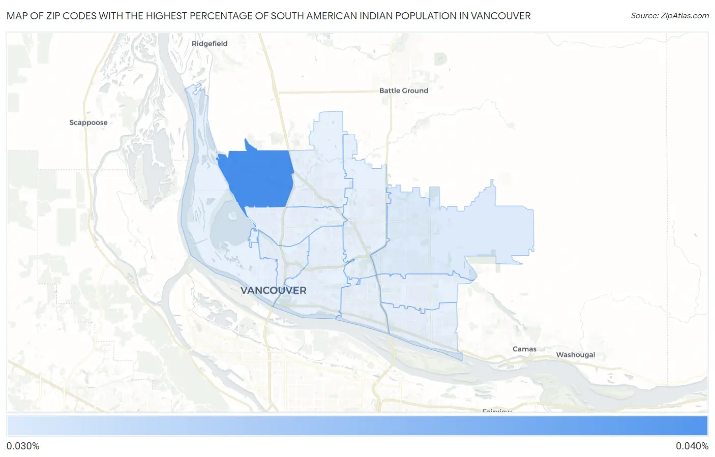 Zip Codes with the Highest Percentage of South American Indian Population in Vancouver Map