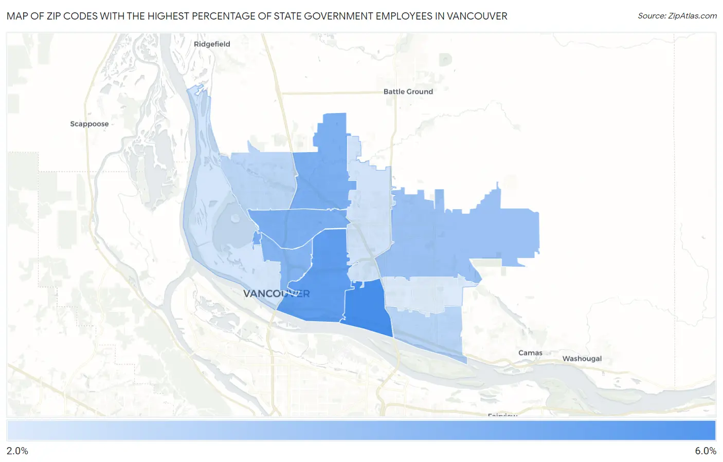 Zip Codes with the Highest Percentage of State Government Employees in Vancouver Map