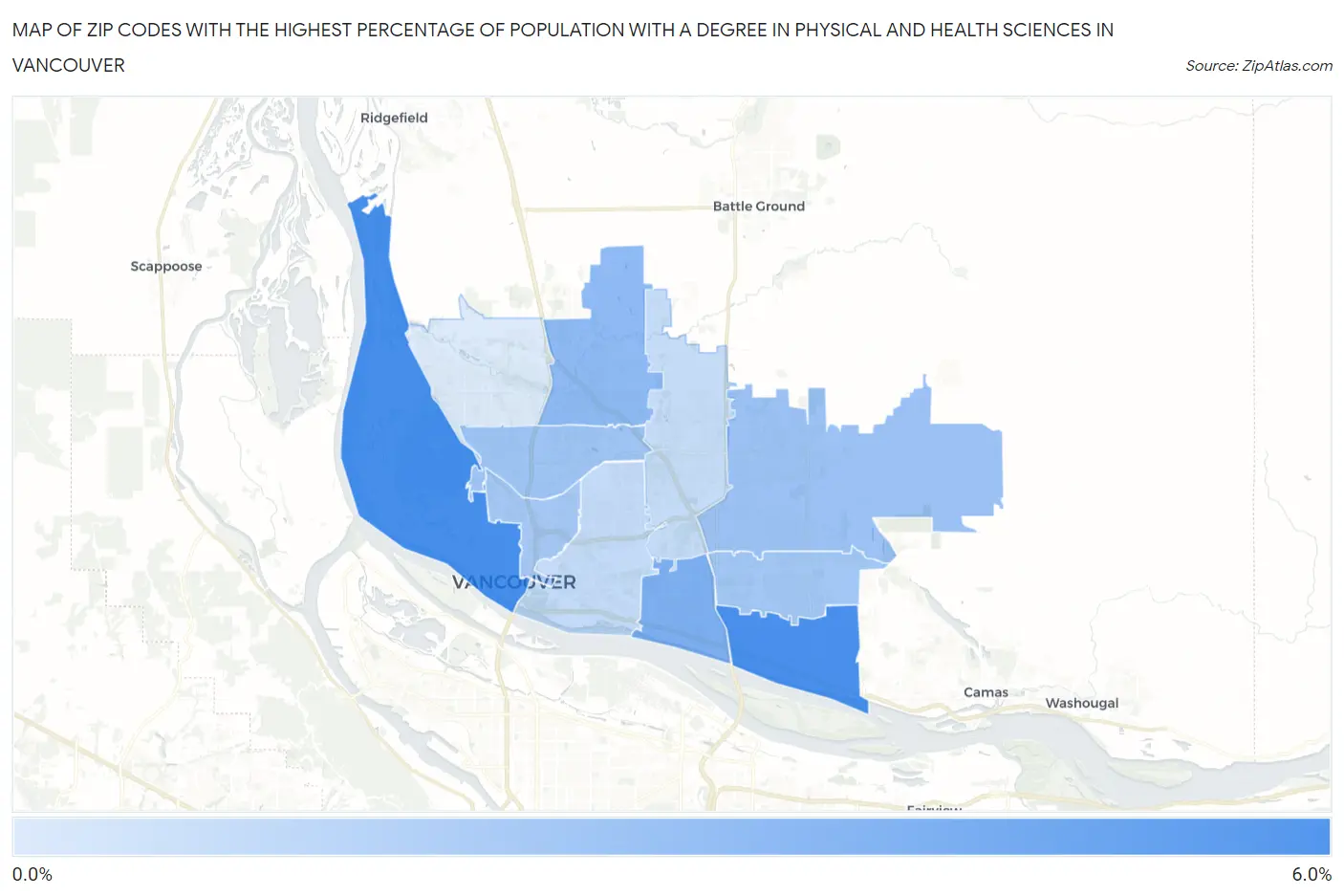 Zip Codes with the Highest Percentage of Population with a Degree in Physical and Health Sciences in Vancouver Map